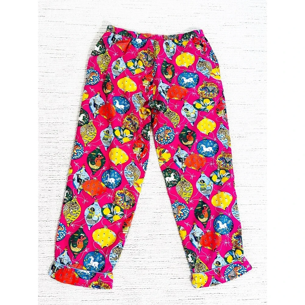 PRINT FRESH x ANTHROPOLOGIE Size S Pink PJ Bottoms Deck the Halls Novelty Lounge